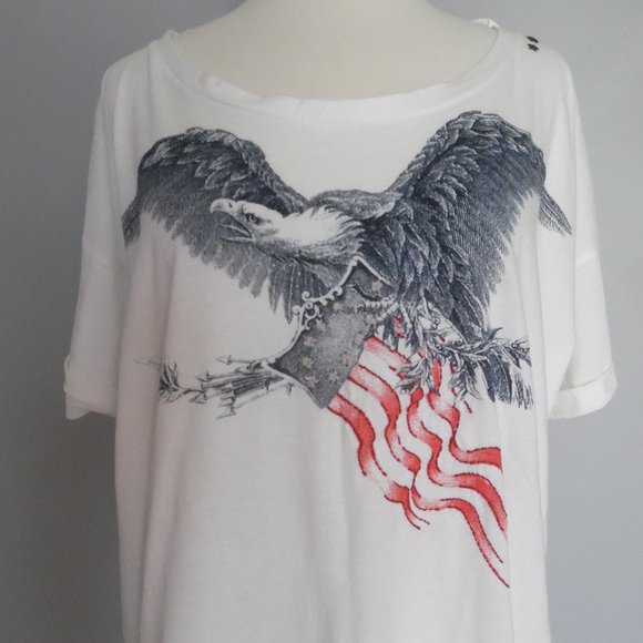 Replay Maestro American Flag Eagle Star Cotton Oversized Embroidered T-shirt Top - Picture 4 of 13